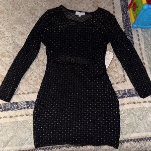 Black Long Sleeve Textured Dress